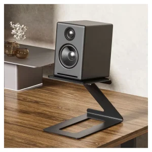 Black Speaker Stand Audio Pursuit Cantilevered Desktop Speaker Mount Pair Desk Holder