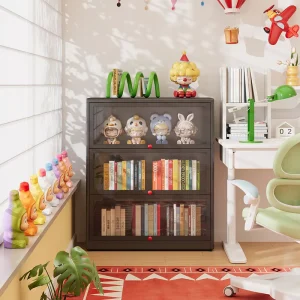 Black Steel Large-Capacity Glass Display Cabinet for Living Room Storage