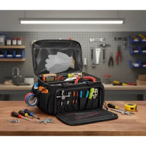 Black Waterproof Electrician Tool Bag Heavy Duty Custom Polyester Portable Tool Storage Pouch Outdoor Camping Tool Bag