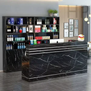 Black Wooden Restaurant Reception Desk with Custom Logo for Hotel or Shop