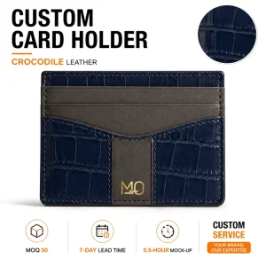 Blue Crocodile Pattern Leather Card Holder Wallet with Slim Multi-Slot Design