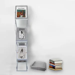 Boho Hotel Magazine Literature Promotional A4 Foldable Display Rack Silver Color Brochure Holder 6 Pocket Layers Portable Stand