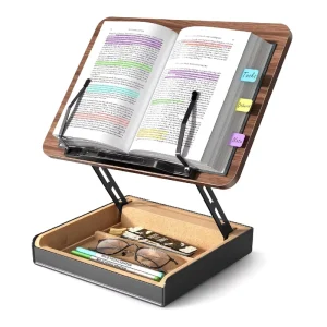 Book Stand with Storage Book Holder for Reading Hands Free Wooden Cookbook Stand for Kitchen Counter Adjustable Reading Stand