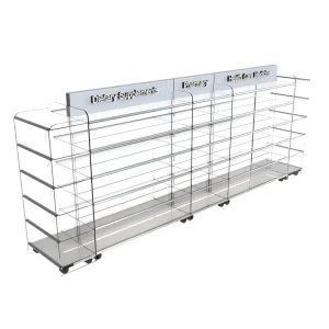 Boutique Grocery Store Display Shelves with Wood and Metal Island Display Stand