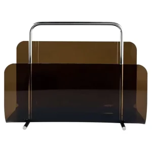 Brown and Clear Acrylic Brochure and Magazine Holder with Stainless Steel Handle, Wall-Mounted