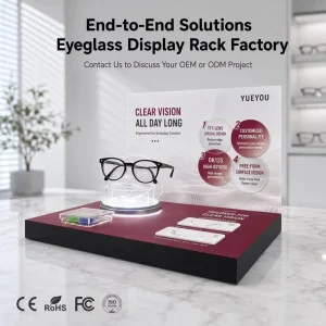 Burgundy Acrylic 360° Rotating Eyewear Display Platform with Large Backboard