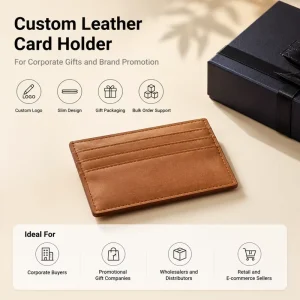 Business Card Holder Bifold Slim Sleeve Stitched Edge Office Accessory Private Label Portefeuille REACH Compliant