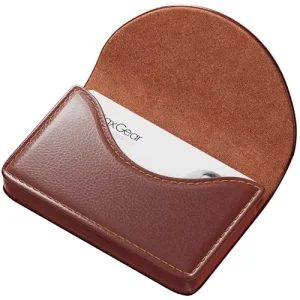 Business Card Holder Slim PU Leather Woven Pocket with Magnetic Shut Name Card Carrier for Men and Women