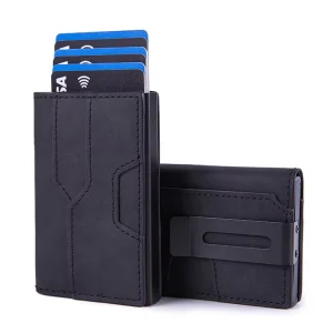 Business Minimalist Leather Credit Card Holder Men Small Leather Pop up Wallet Men