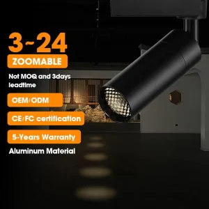COB LED Track Spotlight 3° Ra97 CRI Anti Glare Dimmable Zoomable for Art Gallery
