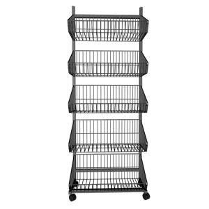 CUSTOMIZED METAL BASKET DISPLAY SHELF WITH WHEELS for RETAIL STORE