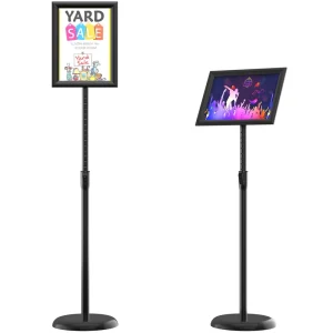 CYDISPLAY A4 Poster Stand Floor Sign Holder T Shaped Clip Frame Aluminum Heavy Duty Adjustable Black Promotional Advertising