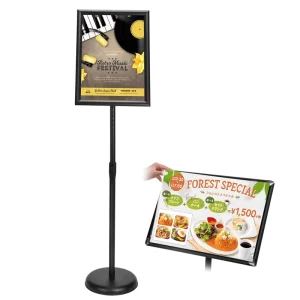 CYDISPLAY A4 Poster Stand Floor Sign Holder T Shaped Clip Frame Stainless Steel Heavy Duty Foldable Rotating Poster Advertising