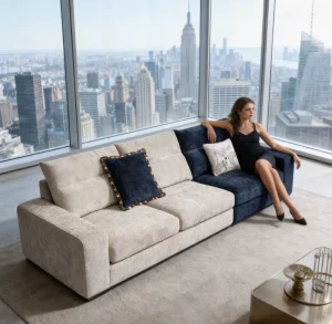 Chenille Fabric Modular Sectional Sofa with Deep Cushions