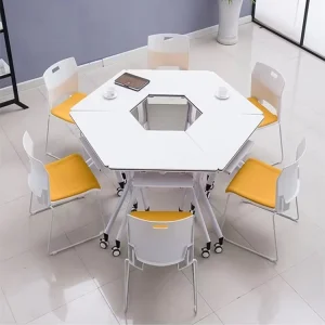 China Conference Table Folding Wood Work Table Class Desk With Wheels