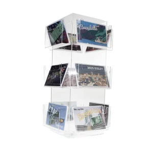 Clear 3 Tier Rotating Revolving Counter Top Fixture Holder Postcard Display Stand