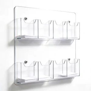 Clear Acrylic 2 Layer 8 Slot Brochure Business Card Holder Office Wall Mount Pocket Space Saver Sticker Hanging Display Rack