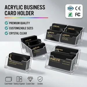 Clear Acrylic Business Card Holder and Display Stand, 60-Card Capacity