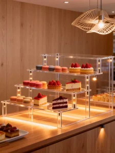 Clear Acrylic Counter Display Rack for Anime Figures Perfume Dolls Desserts Candy Cakes and Cosmetics
