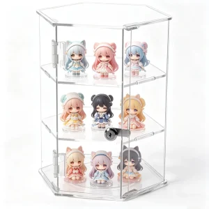 Clear Acrylic Countertop 3-Tier Hexagonal Display Stand for Toys Figures and Retail Use