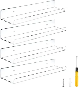 Clear Acrylic Floating Wall Shelf and Display Rack for Bathroom and Nail Polish Storage