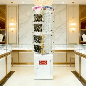 Clear Acrylic Jewelry Display Stand with Hook and Rotating Floor Shelf