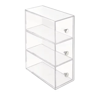 Clear Acrylic Organizer Storage Station with 3 Drawers, Stackable Display Shelf