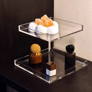Clear Acrylic Two-Tier Bathroom Organizer Tray for Cosmetics, Perfume, and Skincare