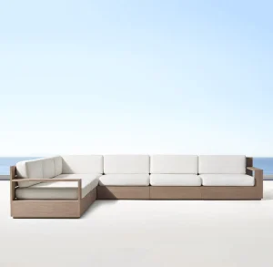 Comfortable Leisure Outdoor Teak L Shape Sofa Furniture Corner Modular Sectional Sofa Set Lounge