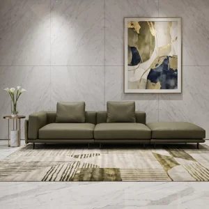 Comfortable Olive Green Upholstered Leather Modular Velvet Sofa With Adjustable Seating for Modern Living Space