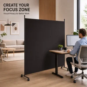 Commercial 180x180cm Room Divider Mobile Office Screen With Wheels Portable Polyester Fabric Partition for Open Workspace