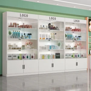 Commercial Eco Friendly Durable Glass Display Cabinet with Lock White with Lights for Beauty Salons & Barber Shops Gift Cabinet