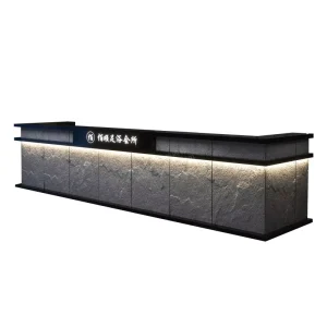 Commercial Leather L-Shaped Reception Desk Black Bar Counter for Health Center Hotel or Gym