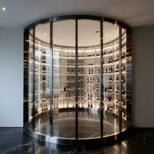 Commercial Stainless Steel Temperature-Controlled Wine Cellar Display Cabinet with LED Lighting, Cylinder Design