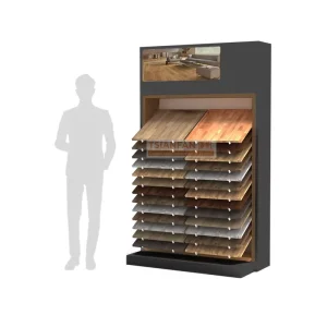 Compact Metal and Wood Floor Display Stand with Shelving