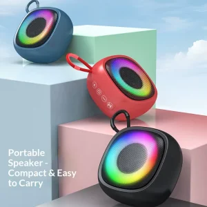 Compact Portable Waterproof Speaker with Colorful LED Light and Rechargeable Battery for Outdoor Parties, Travel, Camping and Beach