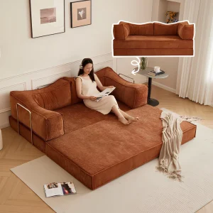 Corduroy Modular Sectional Sofa with Metal Frame and Space-Saving Roll Packaging