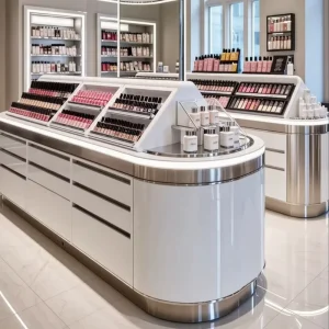 Cosmetic Store Display Furniture Cosmetic Island Display Factory LED Light