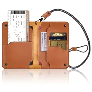Cowhide Leather Small Passport Sling Crossbody Wallet for Men