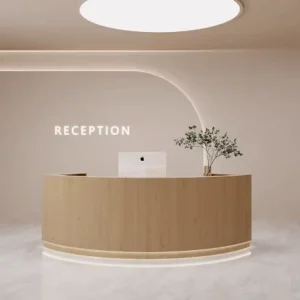Cream Office Reception Checkout Desk and Cashier Counter for Nail Salon or Clothing Store