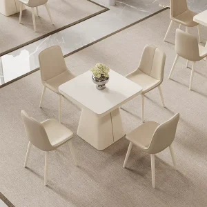 Cream Square Rock Board Table and Chair Set for Reception or Rest Area