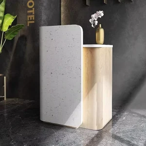 Creamy Style Small Solid Wood Reception Desk Checkout Counter for Beauty Salon Clothing Store Barbershop Minimalist Modern