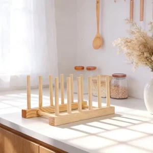 Creative Solid Wood Standing Type Drying Rack for Tea Cups Plates & Dishes Kitchen Storage & Display Shelf