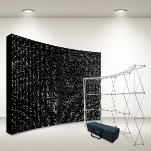 Curved Aluminum Frame Fabric Pop-up Display Banner with Dye Sublimation and Portable Exhibition Backdrop Stand