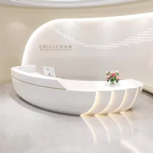Curved Bar Counter Lacquered Reception Desk Beauty Salon Minimalist Dental Clinic Grand Modern Cashier Counter Service Desk