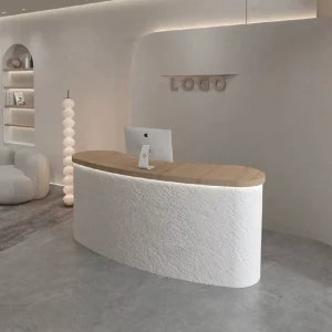 Curved Cream Color Cave Stone Reception Counter for Clothing Stores and Beauty Salons