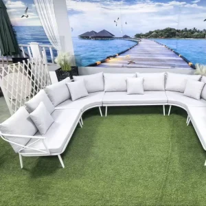 Curved Light Gray Outdoor Modular Sofa Set with Plush Cushions