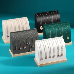 Curved Necklace Display Stand with Solid Wood Base TM7987