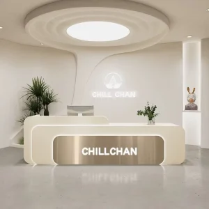Curved Reception Desk with Back Wall for Hotel and Office Building