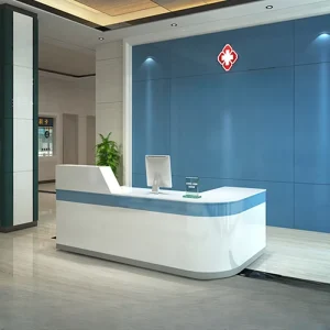 Curved Wooden White Reception Desk for Clinic